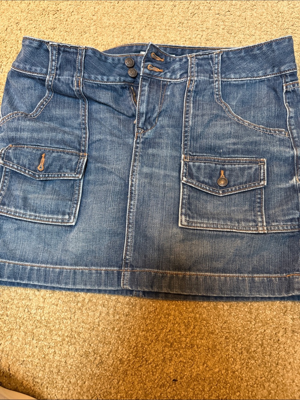 Old Navy Blue Denim Mini Skirt with Front Patch Pockets